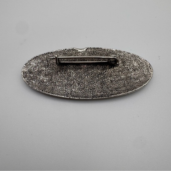 Vintage Southwestern Style Brooch Silver Tone Red Black Blue Cabochon Tribal Pin - Picture 2 of 3